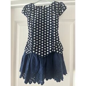 Peppermint Navy and White Polka Dot Dress Size 2/3 EUC